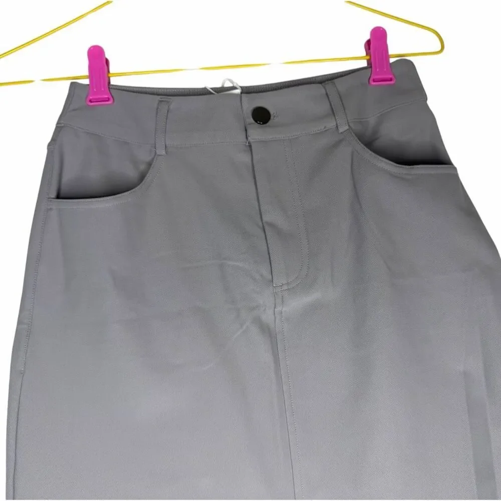 NEW Halara XS Gray High Waist Front Slit Stretch Midi Skirt Pockets